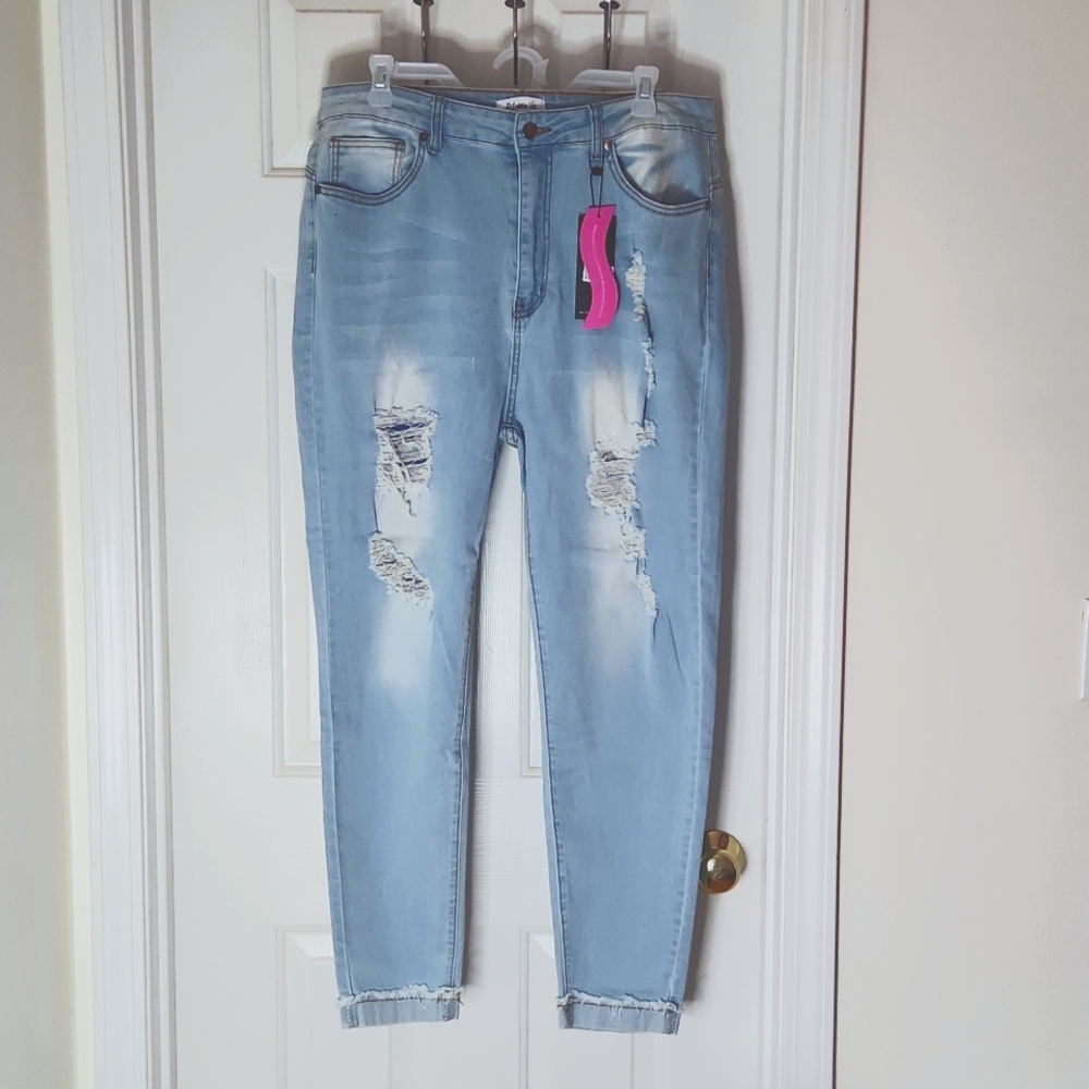 Light Blue Destructed Jeans Size22